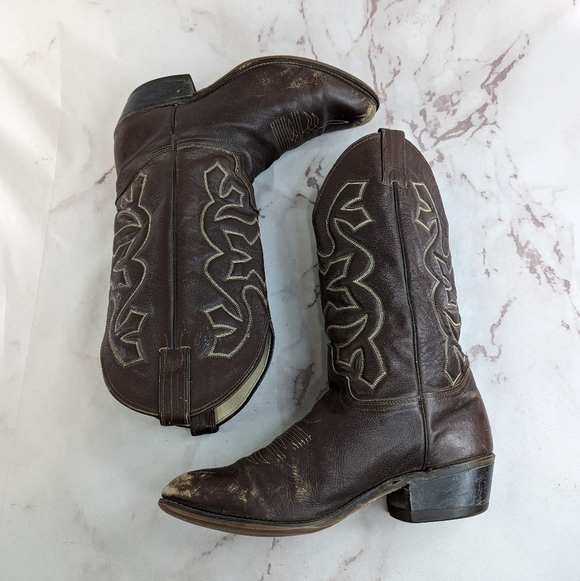 Vintage Cowboy Boots Mens 9.5 Brown Silverado Leather Western USA main image 9